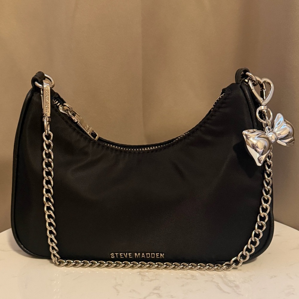 ** SOLD ** - Steve Madden Black Shoulder Bag with Silver Chain